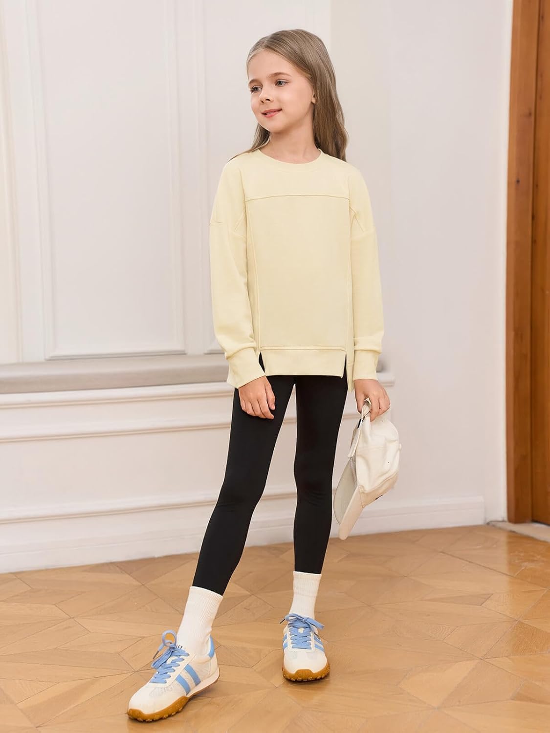 Haloumoning Girls Casual Crewneck Sweatshirt Kids Long Sleeve Side Slit Oversized Pullover Tops 5-14Y - Image 5
