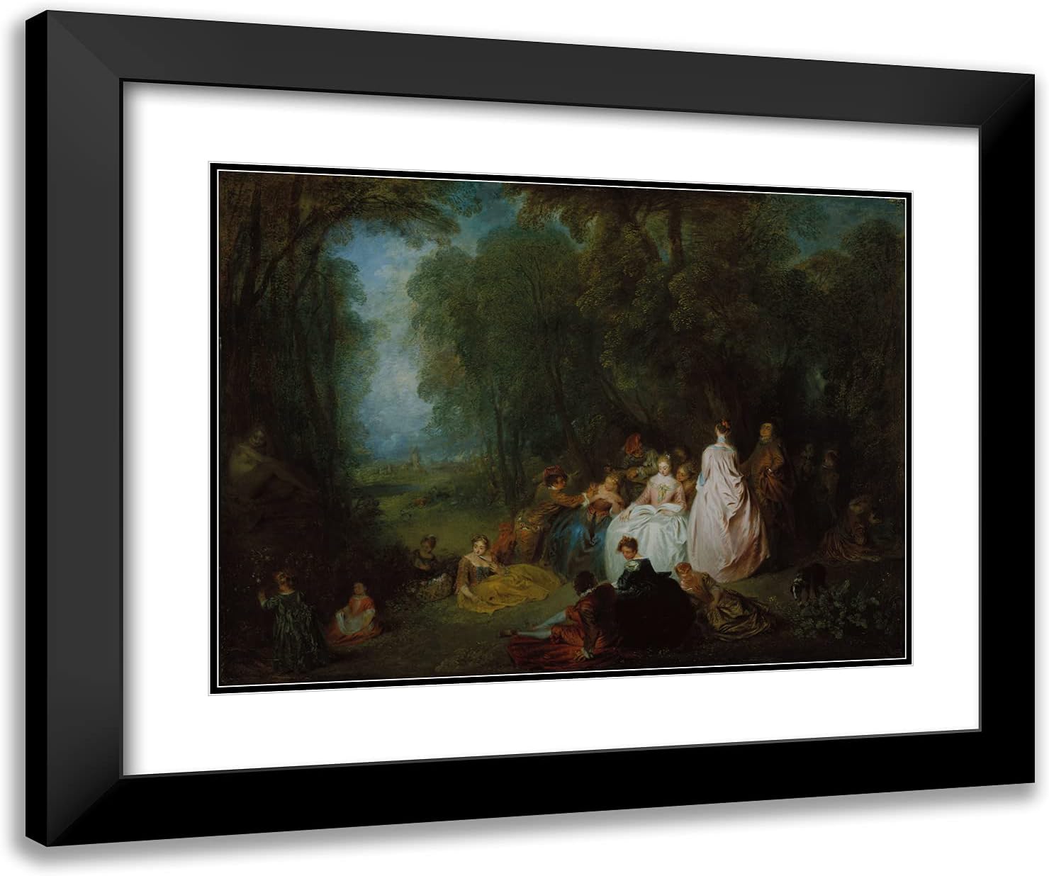 ArtDirect Jean Antoine Watteau 24x20 Black Modern Framed and Double Matted Art Print Titled Fate champatre (Pastoral Gathering)