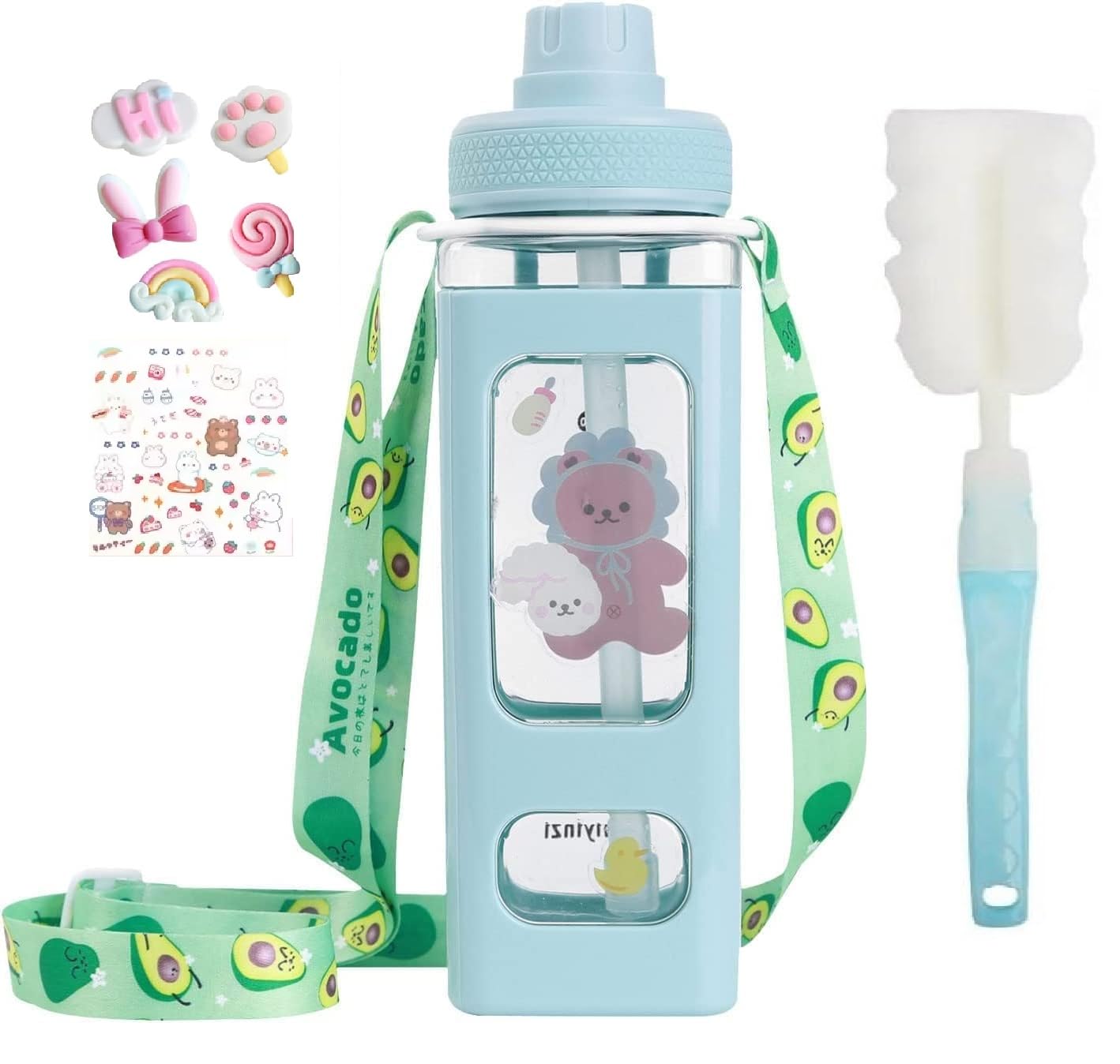 GARIHC ENTERPRISE Kawaii Water Bottle for Girls, Cute Kids Water Bottles with Straw, Carton Water Jug Large Square Drinking Bottle, Portable Leakproof Aesthetic Water Cup + 3D Stickers (Green) (B0CTZZXNVM) Amazon Price History, Amazon Price Tracker