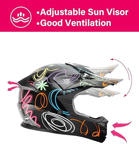 Miniatura 4 de TCT-MOTORPARTS DOT - Casco de motocross para niños y jóvenes, casco de cara completa para motocross, ATV Offroad Street con graffiti, tamaño mediano