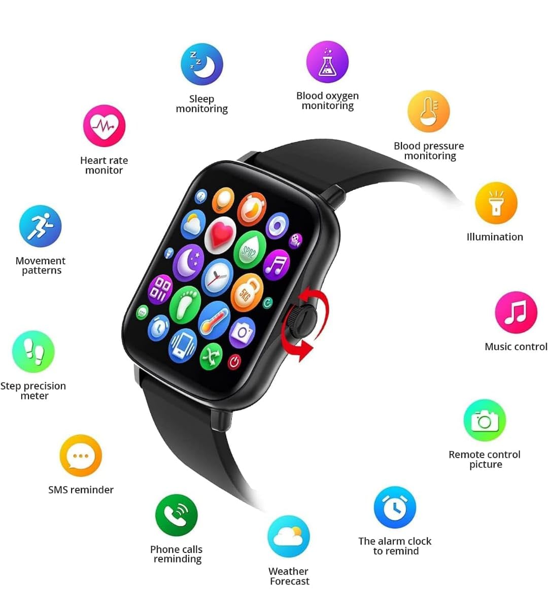Two H6 Smart Watches displaying 'RUNNING' mode with metrics for steps, distance, calories, and heart rate. Icons for various sports are shown below.