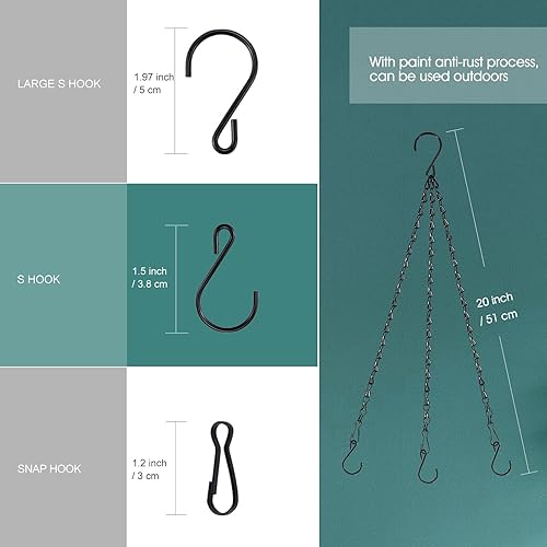 Miniatura 2 de Fetanten Cadenas colgantes de plantas, cadena de metal de 20 pulgadas, 3 puntos con gancho en S para comederos de pájaros, linternas, campanillas de