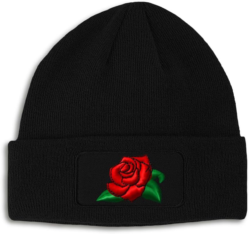 Custom Patch Beanie Rose Flower A Embroidery Skull Cap Hats for Men & Women Acrylic Winter Hats One Size