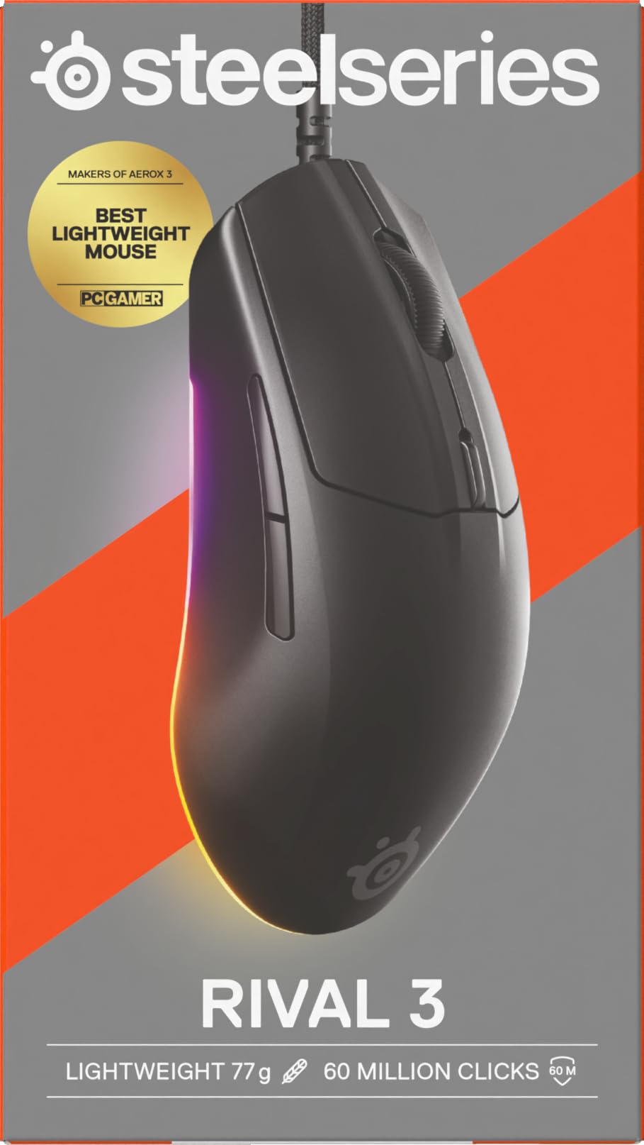 SteelSeries Rival 3 Gen 2 - Mouse Gaming - Sensore ottico TrueMove Core da 8500 DPI - 60 milioni di clic di durata - bassa latenza - 77 g di peso - 100% piedini in PTFE - RGB - Nero