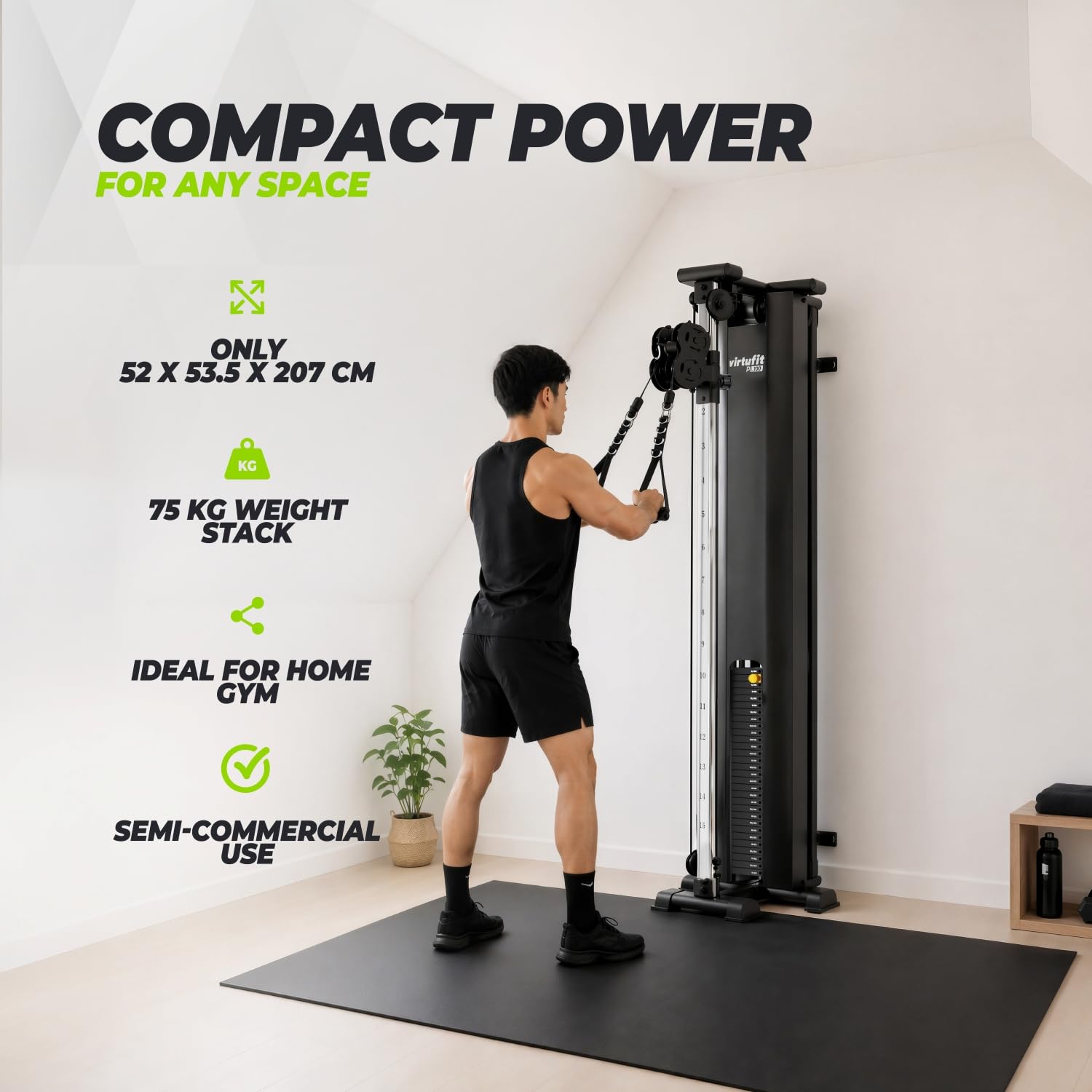 VirtuFit PL100 Single Pulley Station – Kabelzugstation für Krafttraining – 75 kg Gewichtsstapel – Höhenverstellbar – Robuste Stahlkonstruktion