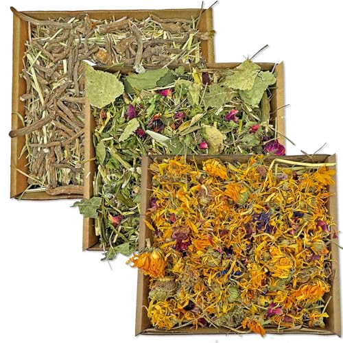 Bunny Bistro Foraging Trays 3pk | 100% Natural Dried Forage for Rabbits, Guinea Pigs & Small Animals, Flowers, Leaves, Dandelion Root, High Fibre