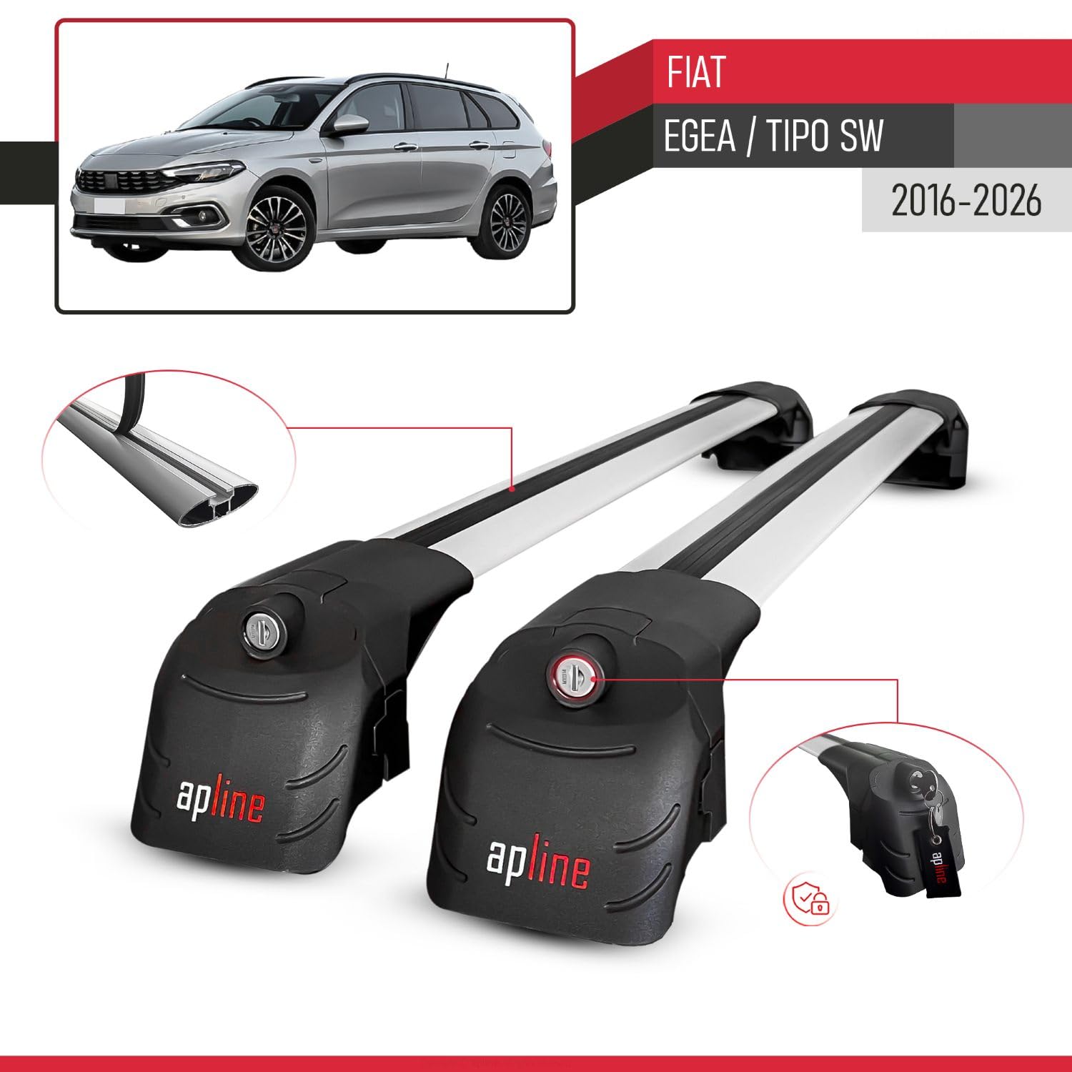 Compatibile con Fiat Egea Tipo SW 2016-2026 Modello ACE-2 Barre Tetto Portapacchi Auto Barre Portatutto Grigio Alluminio 2 Barre