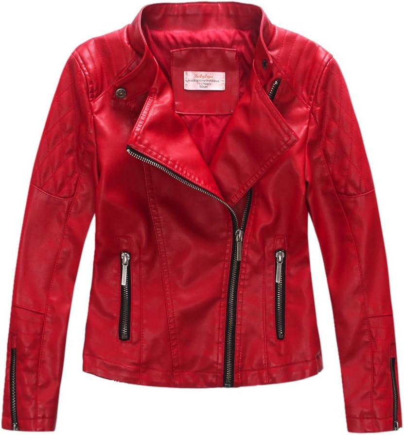 LJYH Girls Faux Leather Quilted Shoulder Motorcycle Jackets Kids Spring Moto Biker Coats