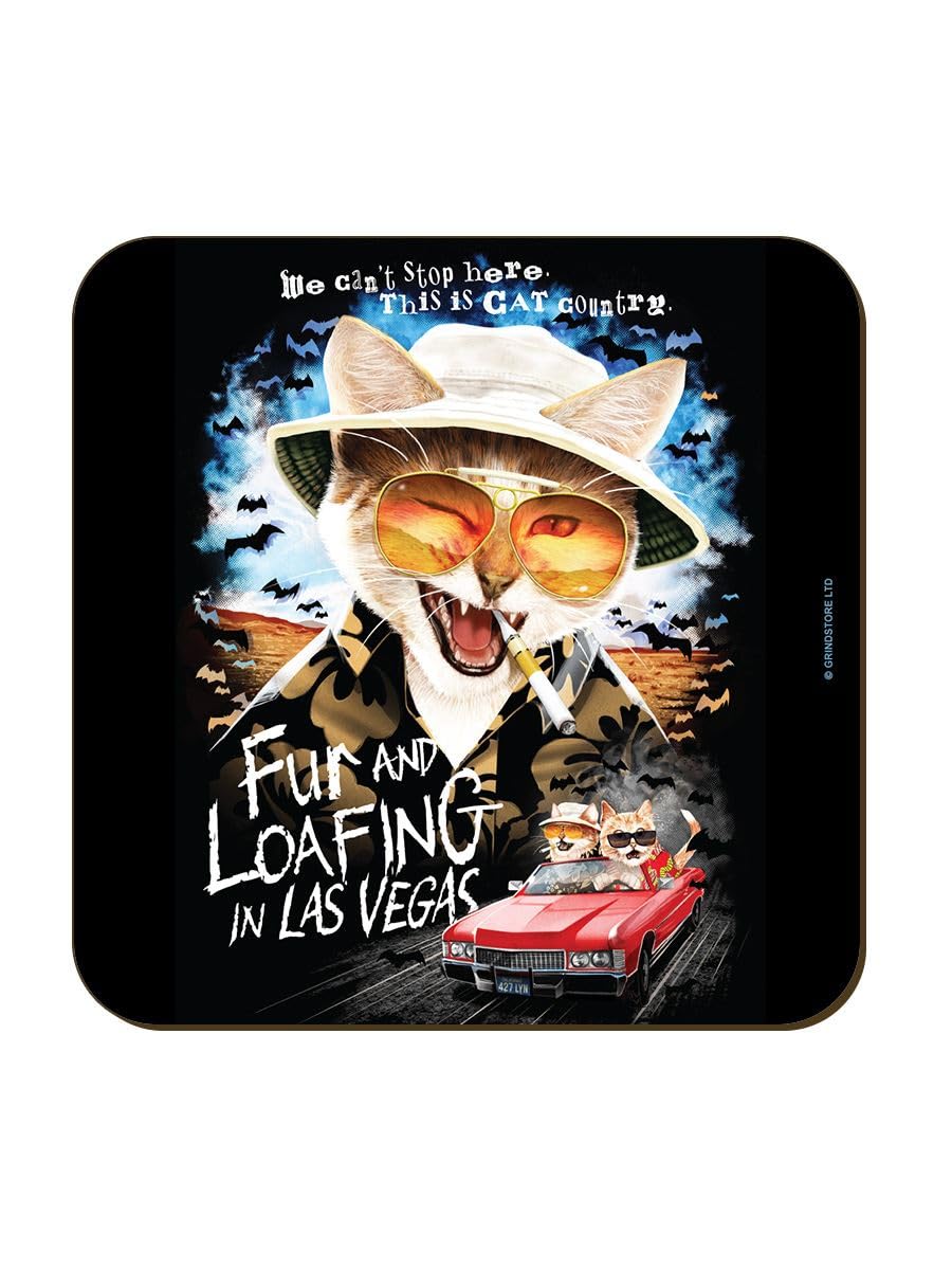 Grindstore Multicolour Horror Cats Fur And Loafing In Las Vegas Square Coaster