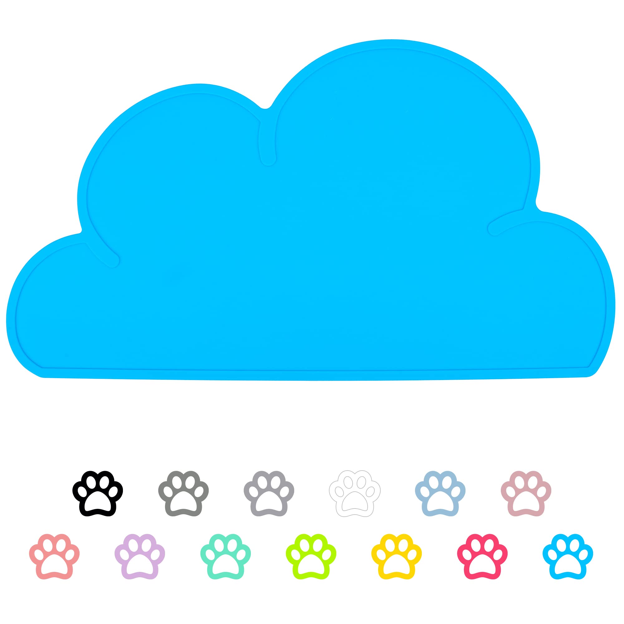 DesignSter Pet Food Mats–Dog Cat Feeding Mat Top Grade Cloud Silicone Pad Anti-Slip Waterproof Anti-Slip Bowl Placemat (Light Blue)