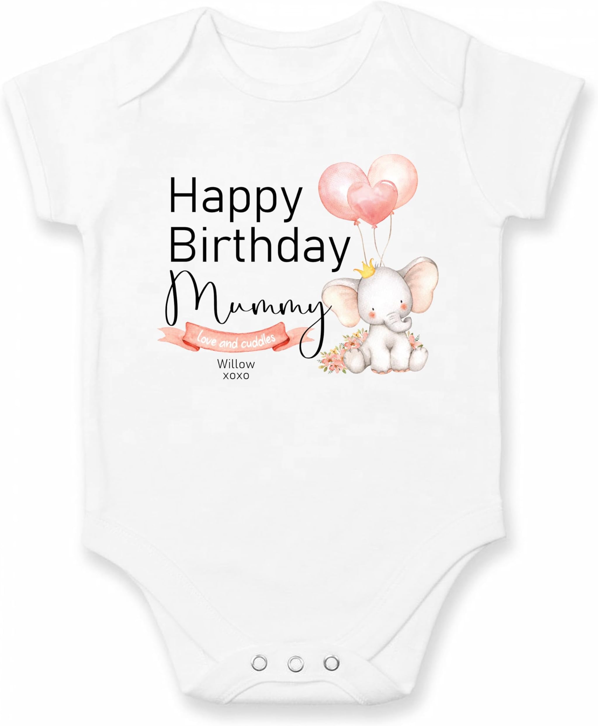Personalised Happy 1st Birthday Mummy | Daddy | Nanny | Grandad Pink Girls Elephant Baby Clothing (Babygrow/Vest)