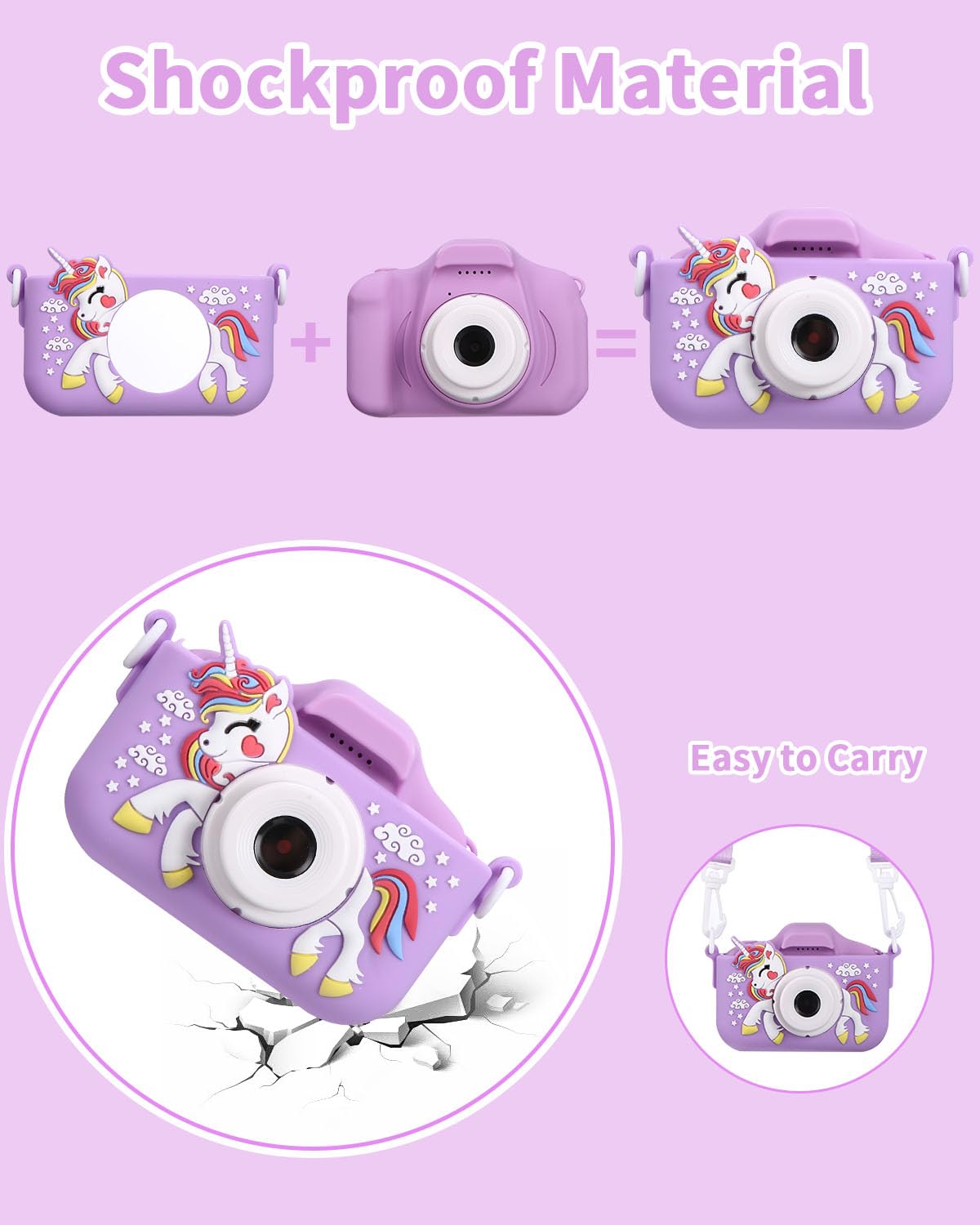Aparat dla dzieci Azyvum, kamera cyfrowa 1080p, ekran 2,0" IPS, 64 GB, selfie, 3-12 lat, chłopcy i dziewczynki, prezent urodzinowy, Boże Narodzenie