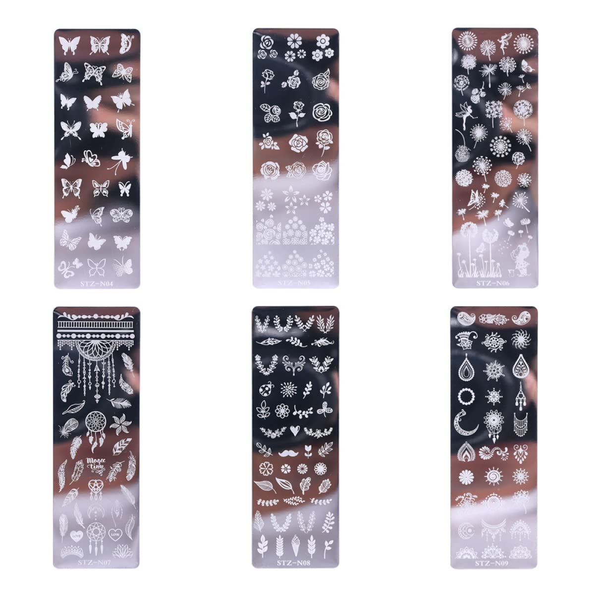 3 Set Piaste Per Stamping Unghie Acciaio Inossidabile Con Floreali E Farfalle Decorazione Nail Art E Creativa Per 6 Pezzi*3