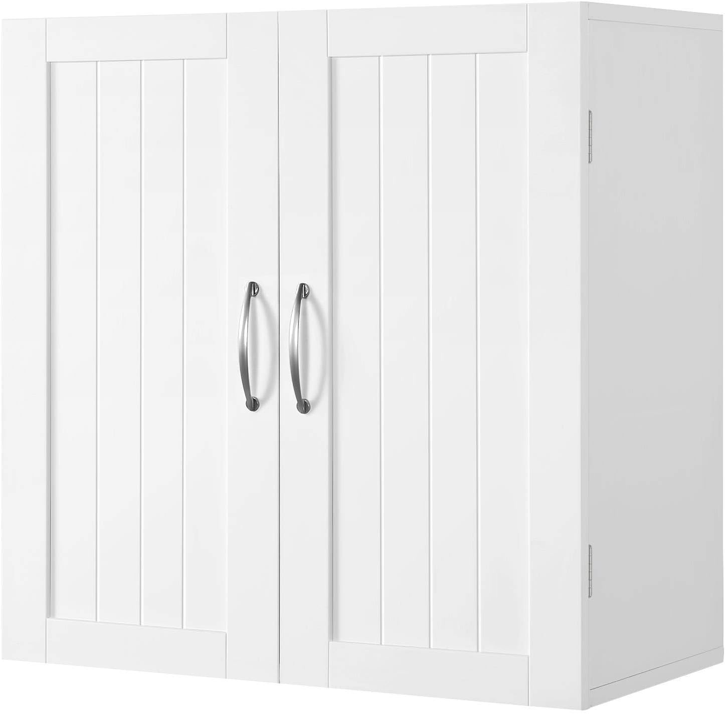 Yaheetech Bathroom Wall Cabinets/Cupboard with Double Door and Adjustable Shelf Kitchen/Toilet Storage/Organiser Unit, White, 59.5 x 31 x 59.5 cm