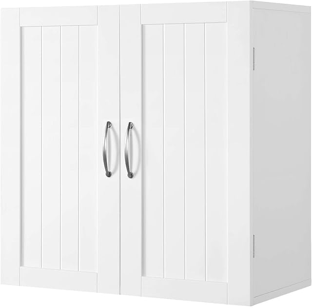 Yaheetech Bathroom Wall Cabinets/Cupboard with Double Door and Adjustable Shelf Kitchen/Toilet Storage/Organiser Unit, White, 59.5 x 31 x 59.7cm