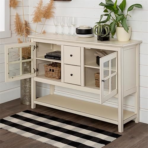 Walker Edison Charlotte Classic Glass Door Storage Buffet, 52 Inch, Antique White #TOP2