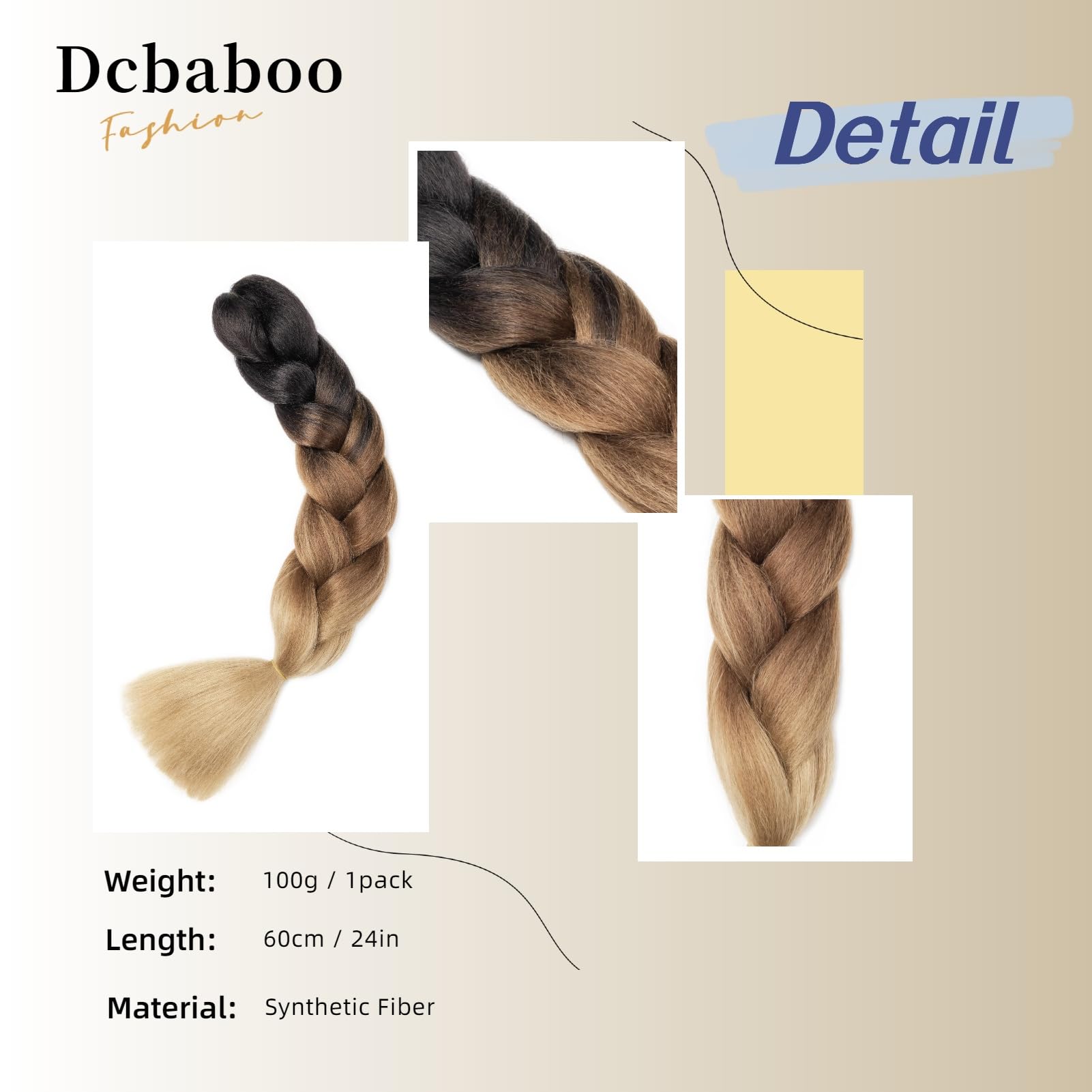 Dcbaboo Hair Extensions for Braiding Jumbo Braiding Hair Extension 1pack 24inch Synthetic Hair Kanekalon Ombre Braids Extensions Hair Afro Crochet Twist Box Braids 100g - Image 2