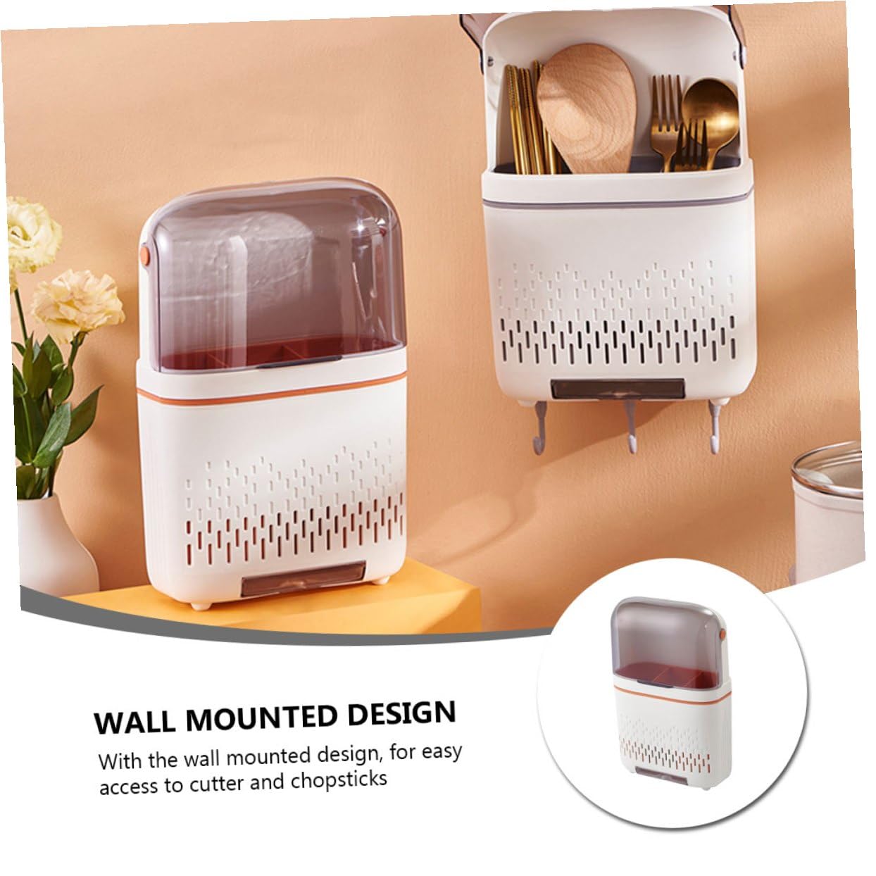 OUNONA Support Mural Blanc pour Ustensiles Cuisine Drainage et Gain de Place, Porte-baguettes en Pp et Pet pour Organisation Pratique Cuisine