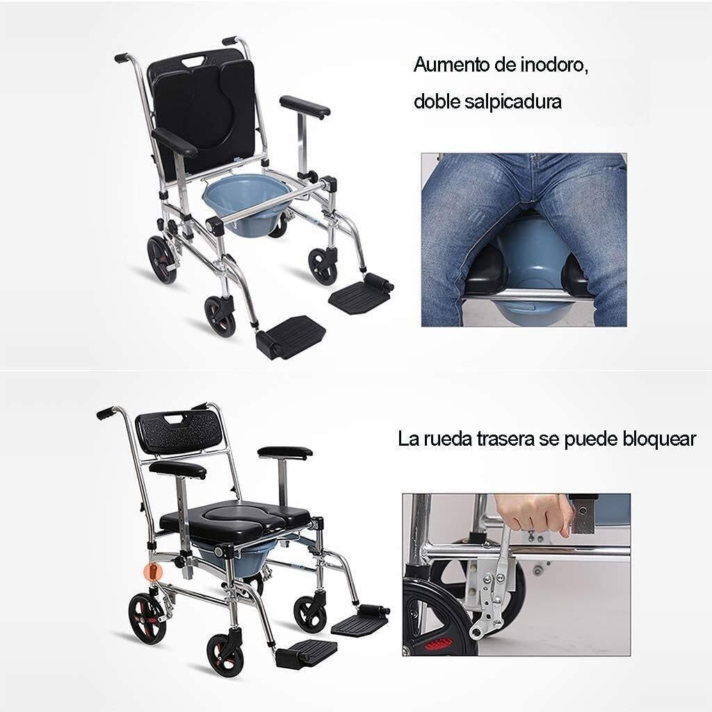Shower Commode Chair with Wheels - Waterproof Aluminum Portable Foldable Bedside Commode Bath Toilet Shower Wheelchair with Handbrakes