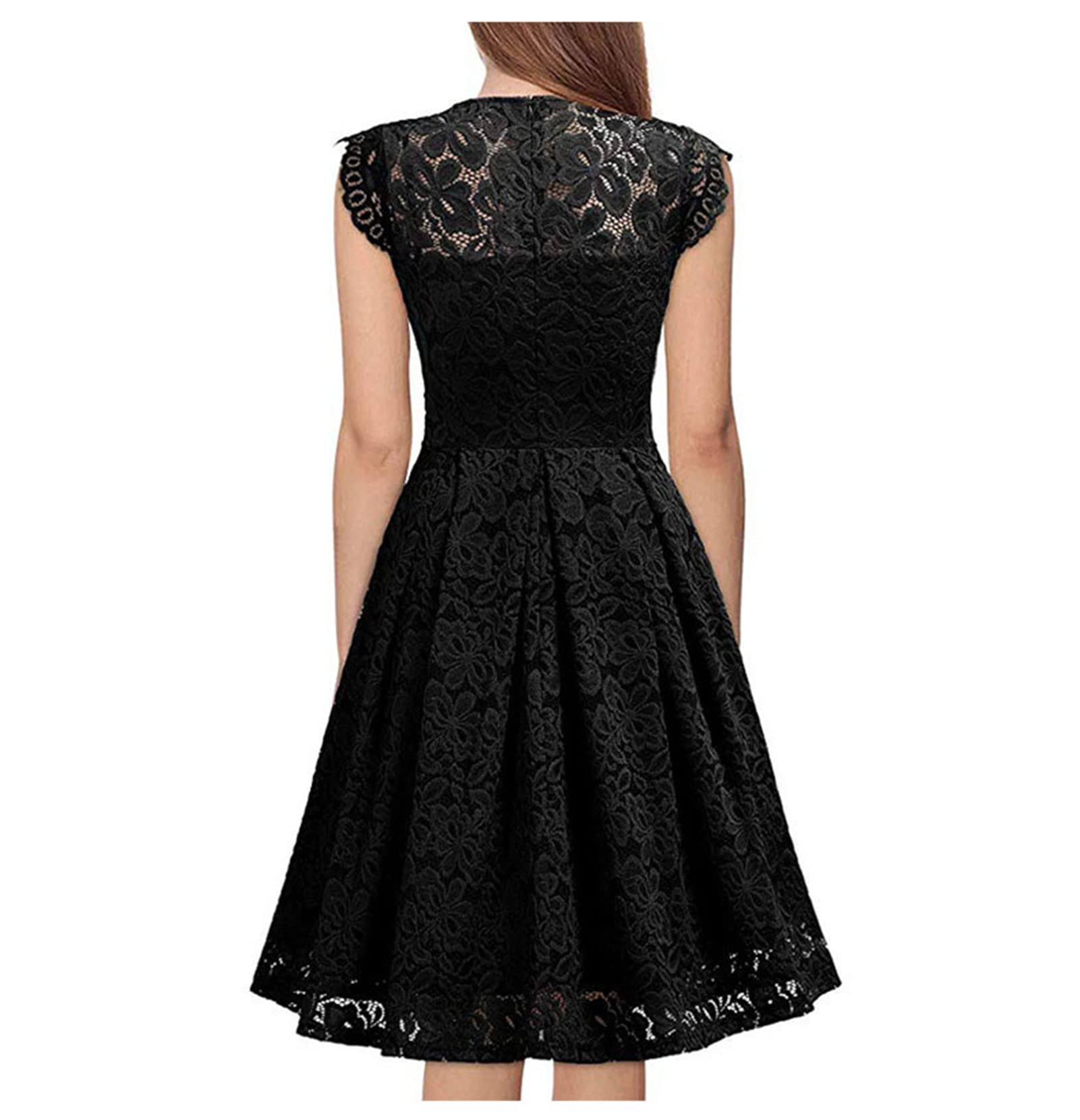 Vestido Vestido Retro de Encaje Femenino Vestido Swing de cóctel sin Mangas con Cuello en V