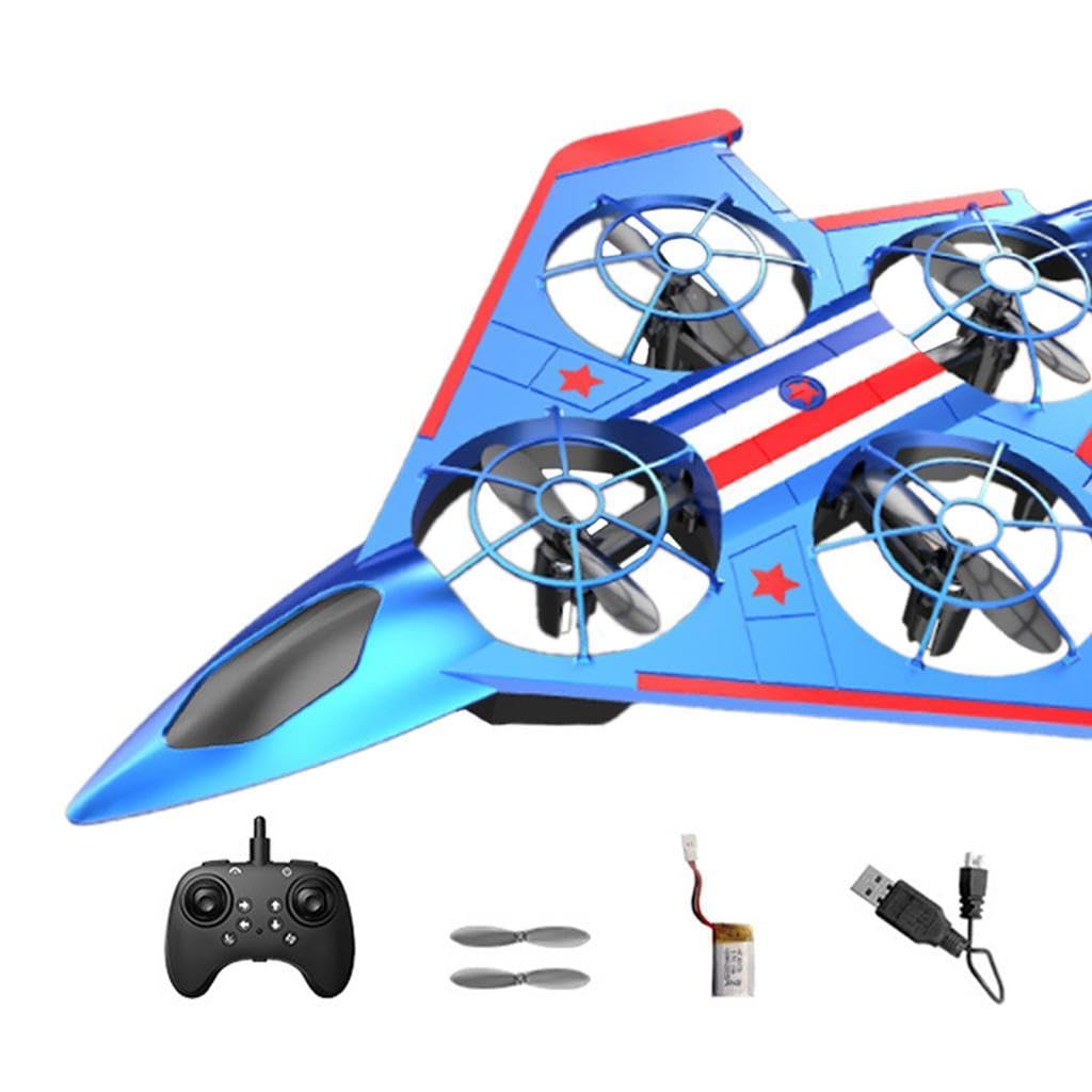 Aereo RC Radiocomandato, Jet da Combattimento Giocattolo con Fissa E Luci per Notturno, Ideale per Bambini E Bambine, Blu Rosso 1 Batteria