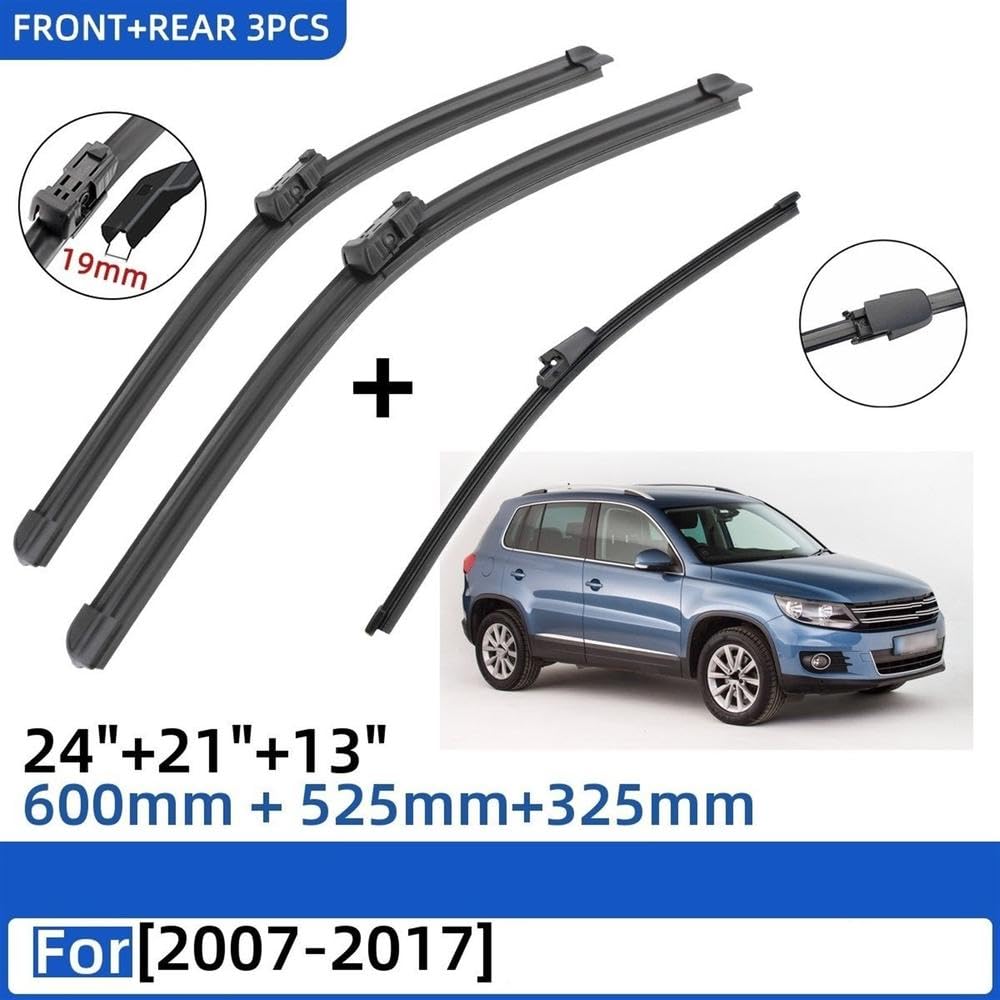 3 Uds Para Tiguan MK1 2007-2017 Escobillas Limpiaparabrisas Delanteras Traseras Accesorios Ventana Parabrisas 24 "+ 21" + 13" Limpieza Parabrisas