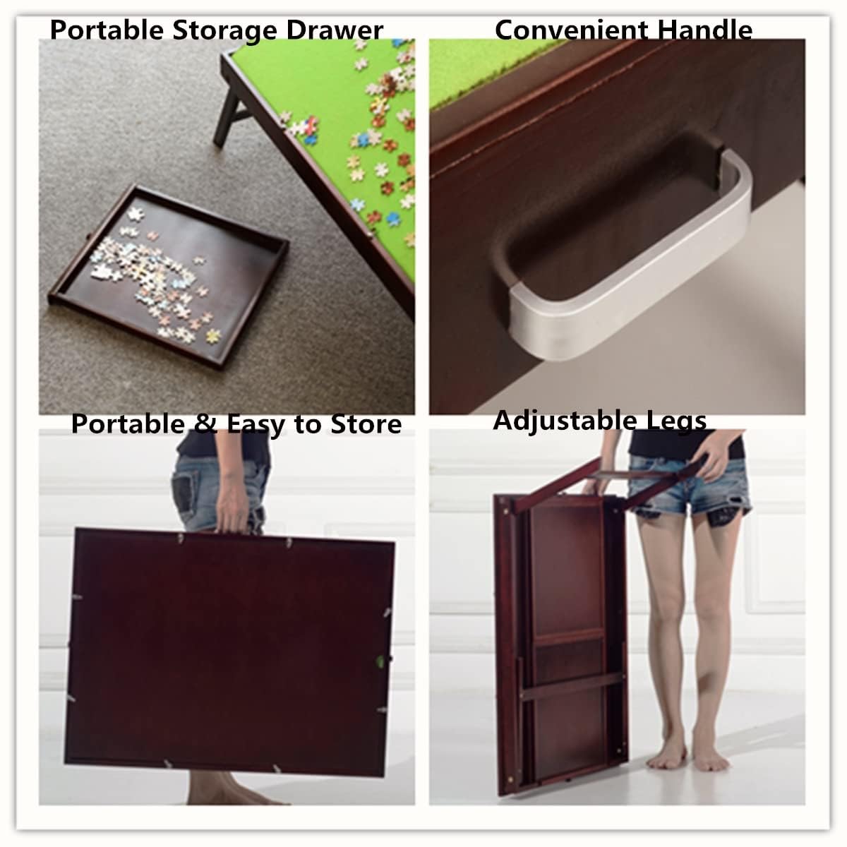 Mesa Plegable De Madera Para Rompecabezas De 1500 Piezas Con Cajón Y Patas – Portátil Y Práctica Para Adultos, Color Verde Y Marrón