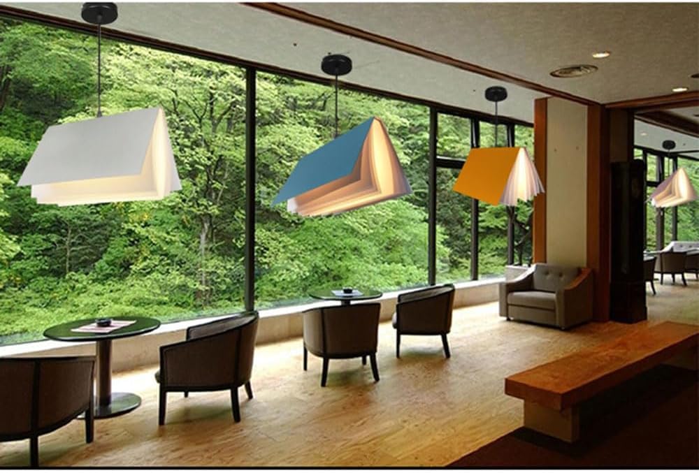 Lampadario moderno nordico a 1 luce Lampadario a sospensione medievale Lampadario a forma di libro creativo Lampadario con paralume bianco Decorazione domestica per sala da pranzo Soggiorno Ca
