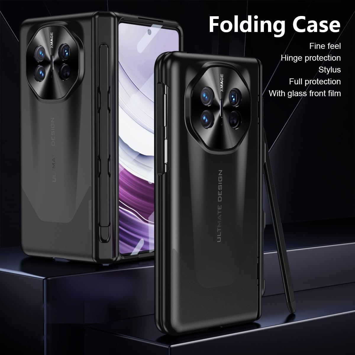 Smartphone Flip Cases for Huawei Mate X5 Case, Rugged Cover Shockproof Hard Full-Body Protective Phone Case Cover for Huawei Mate X5 Case with Screen Protector Case S-Pen Slot(Black)