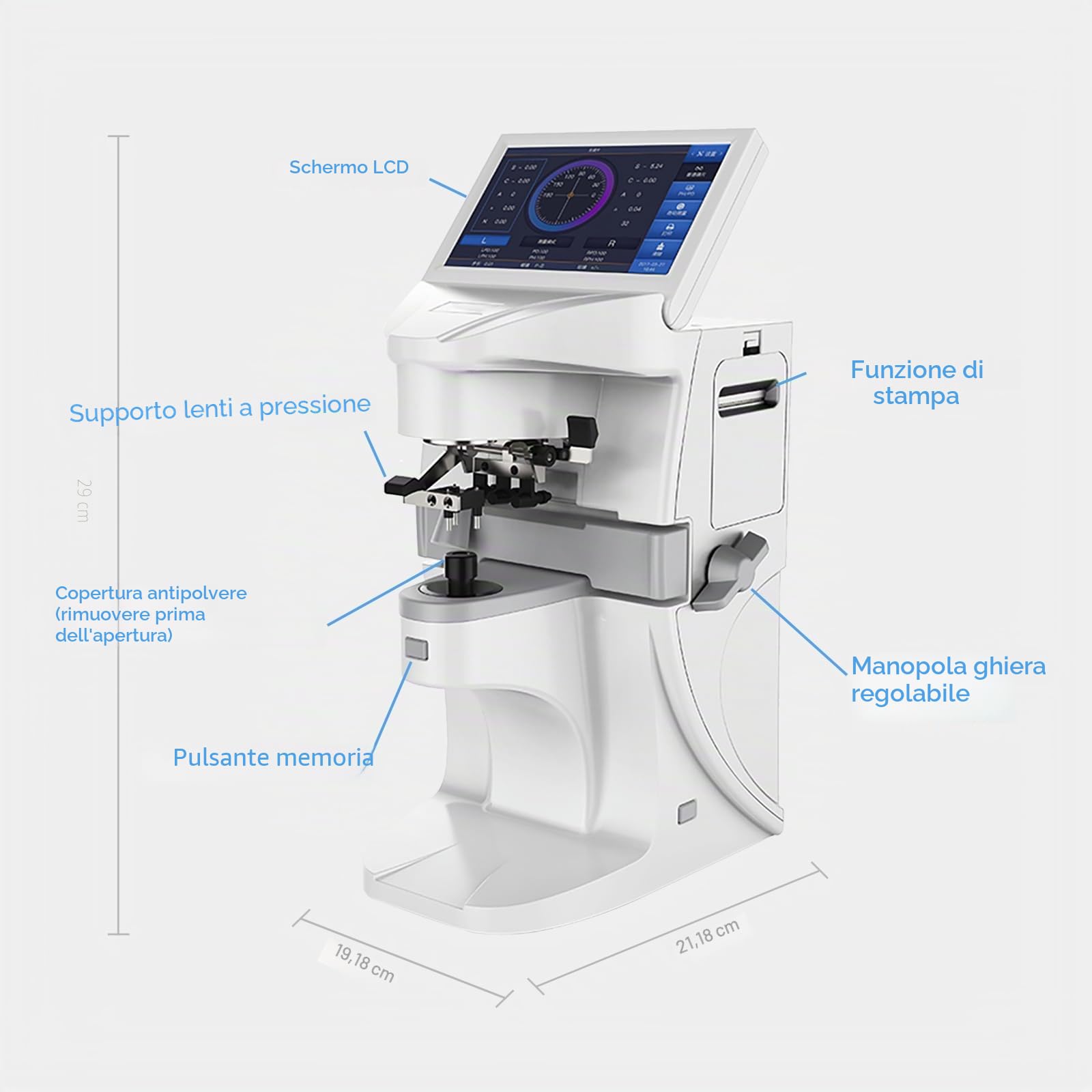 Obiettivo del focimetro dello schermo Obiettivo Auto Meter 7 Pollici Touch Screen Auto LensMeter UV Digital Auto Lensmeter Lensometer con stampa Pd Bianco
