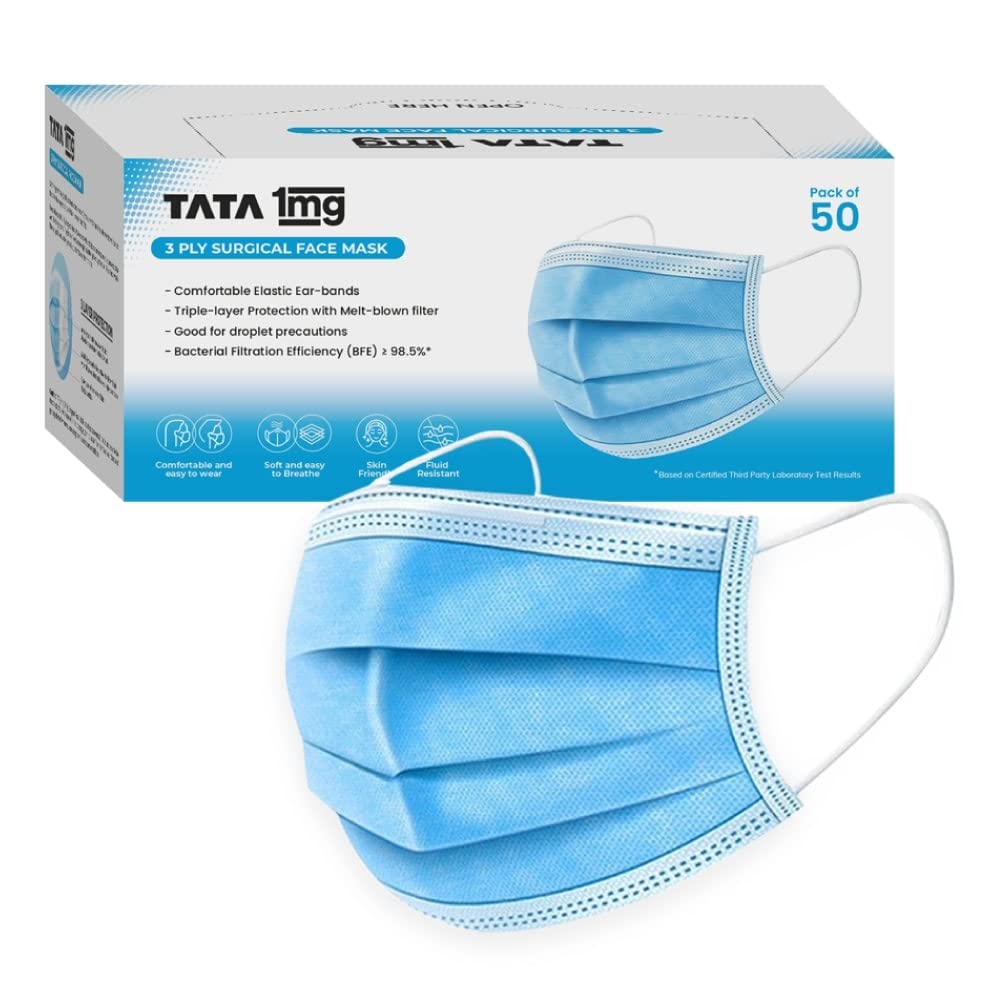 Tata 1mg 3 Ply Surgical Face Mask With Meltblown Filter And Nose Pin (Pack of 50 Masks)-image-41