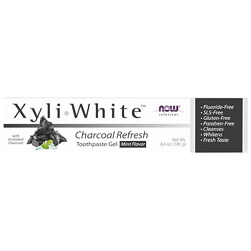 NOW Solutions, Gel de pasta de dientes Xyliwhite, carbón refrescante con carbón activado, limpia y blanquea, sabor fresco, 6.4 onzas