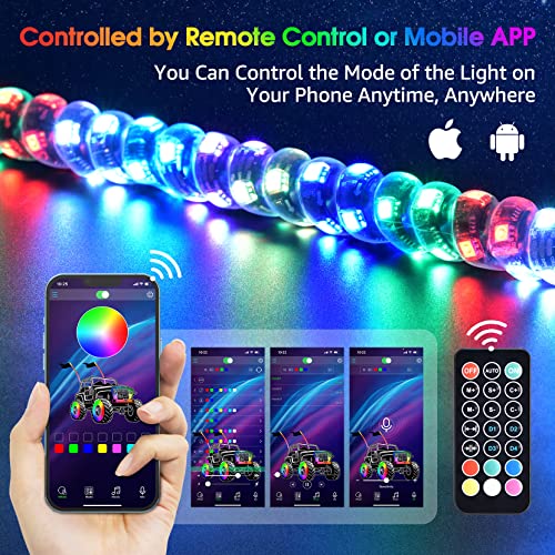 3Ft Whip Lights, Spring Base Chasing Light Spiral Rgb Remote And App Control, Led Chasing Whip Light 300 Flash Patterns For Utv Atv Off-Road Truck Sand Buggy Dune Rzr Can-Am #TOP1