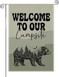 Welcome To Our Campsite Garden Flag, Double Sided Yard Holiday Outdoor Farmhouse Porch Lawn Camping Decor Banner, RV Campfire for Friend, Camper Party Gifts For Stargazing Camping Lover