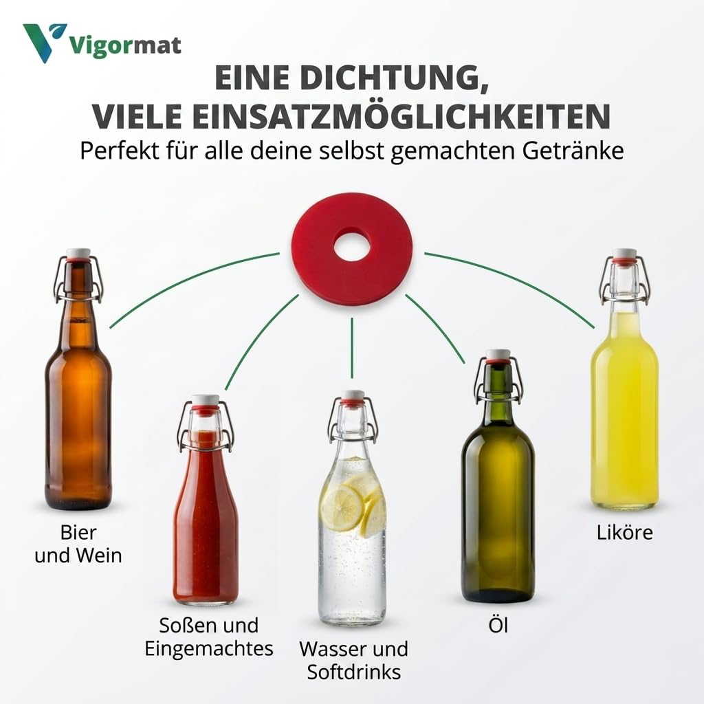 Vigormat Flaschenverschluss Gummi, Dichtungsring für Bügelflaschen 0,33L bis 1,5L, Bügelverschluss Ersatzdichtungen für Bierflaschen, 24mm x 6mm, Lebensmittelecht, Made in Italy (1200 Stück)