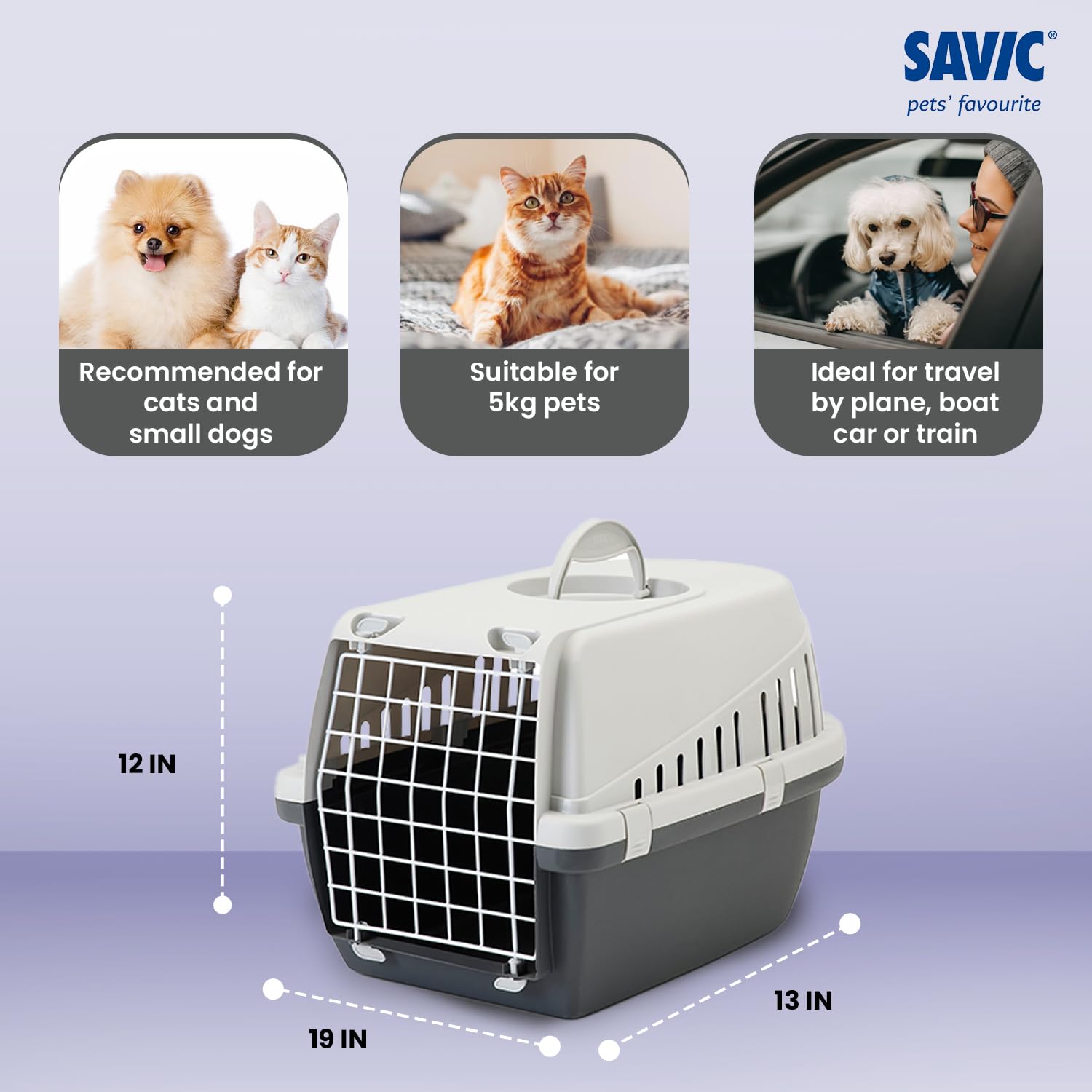 Savic Trotter 1 Pet Carrier for Dogs & Cats, Lightweight Hard Plastic Travel Carrier with Ventilation & Secure Locking Door, Compact Pet Transport Box β 19 x 13 x 12 Inch Dark Grey 1