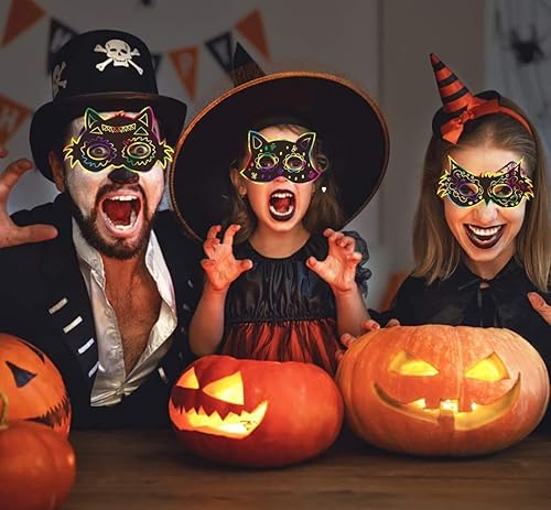 Miniatura 5 de LOKIPA Máscara de papel para rascar de Halloween, 36 máscaras mágicas de arco iris con lápiz óptico de madera y cordones elásticos para niños,