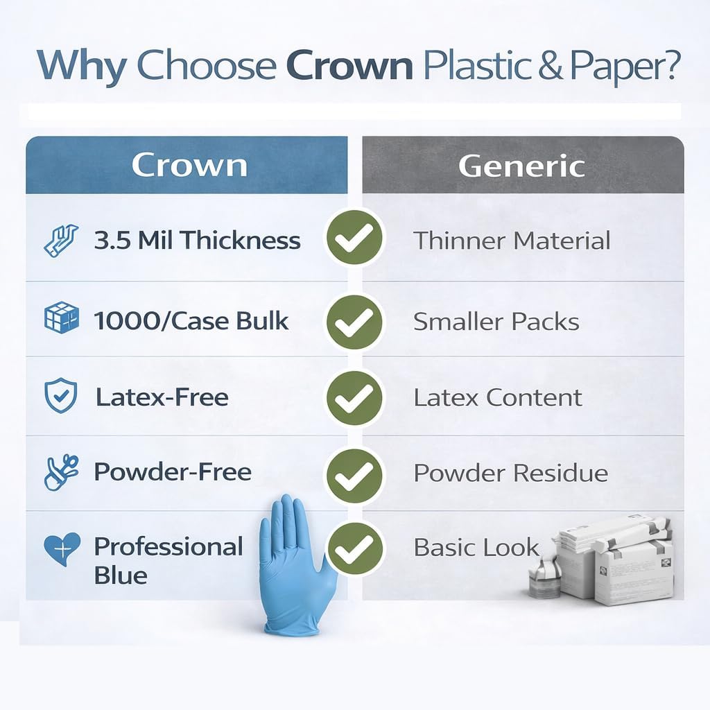 Crown Plastic & Paper 3.5Mil Nitrile Gloves for Daily Protection Disposable Gloves - Comfortable Fit for Handling - 1000/Case