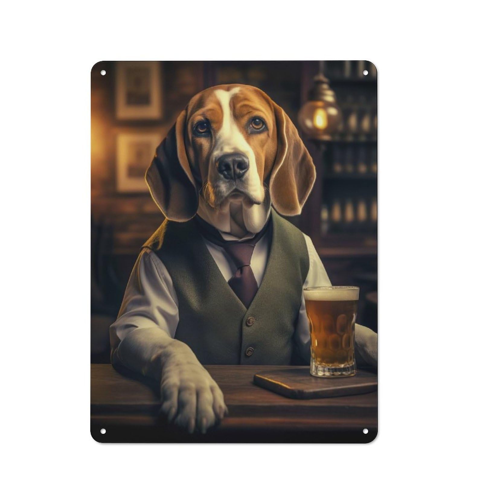 Beagle in The Pub Vintage Metal Wall Decor 40x30cm, Tin Sign for Cafe, Pub, Workshop Or Home Bar, for Casual British Interiors