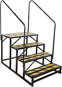 RV Steps with Handrail, Hot Tub Steps with Handrail, Portable Stairs Steps for 5th Wheel RV, Mobile Home Stairs Outdoor RV Step (4 Steps with 2 Handrails)