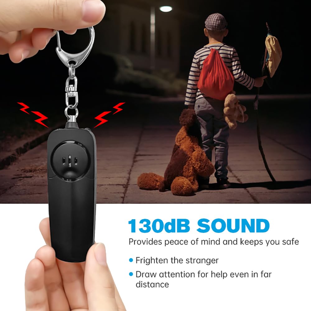 Safesound persönlicher Alarm-Sirenlied, 130 dB, Selbstverteidigungsalarm, Schlüsselanhänger, Notfall-LED-Taschenlampe mit wiederaufladbarem USB – Sicherheits-Personenschutzgeräte für Frauen, Mädchen,