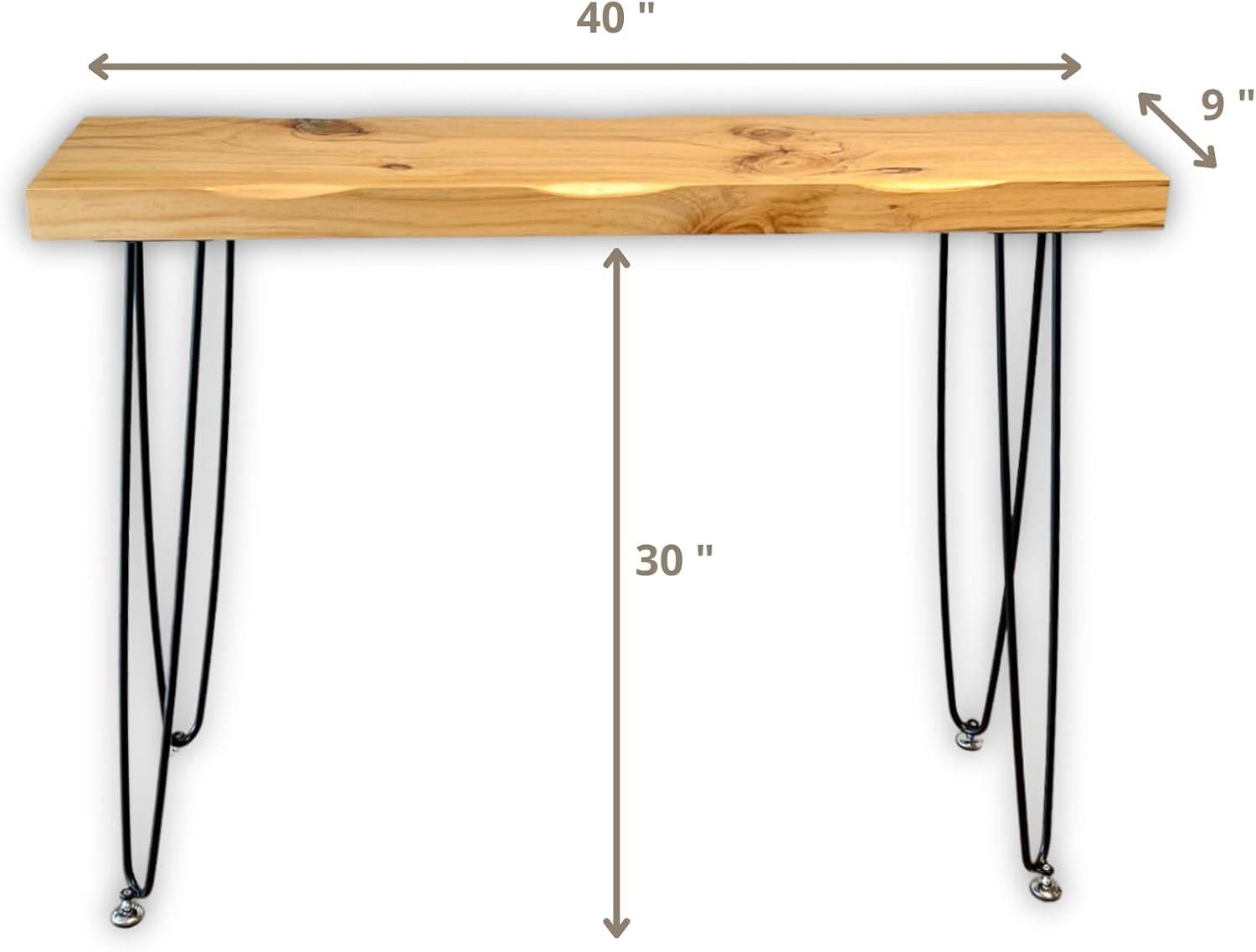 Kirpi Entryway Console Table Solid Wood, Narrow Sofa Table Midcentury Modern Live Edge, 40-inch Rustic Wood Hallway Table, Entry Table Farmhouse, Behind The Couch Desk Hairpin Legs (Natural Wood)
