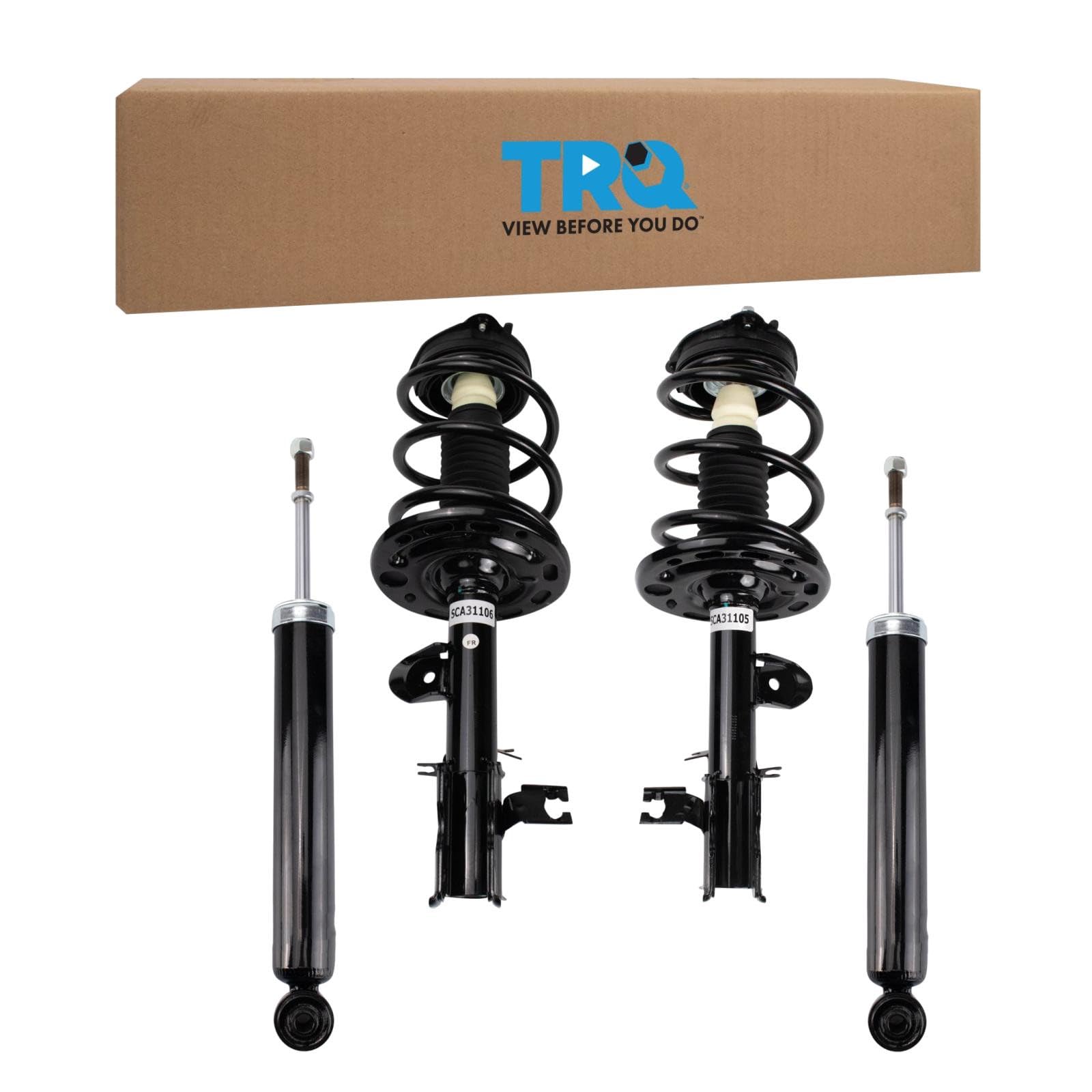 TRQ Front and Rear Complete Strut Assembly &amp; Shock Absorber Kit Complete Strut &amp; Coil Spring Assembly Compatible with 2011-2017 Nissan Quest