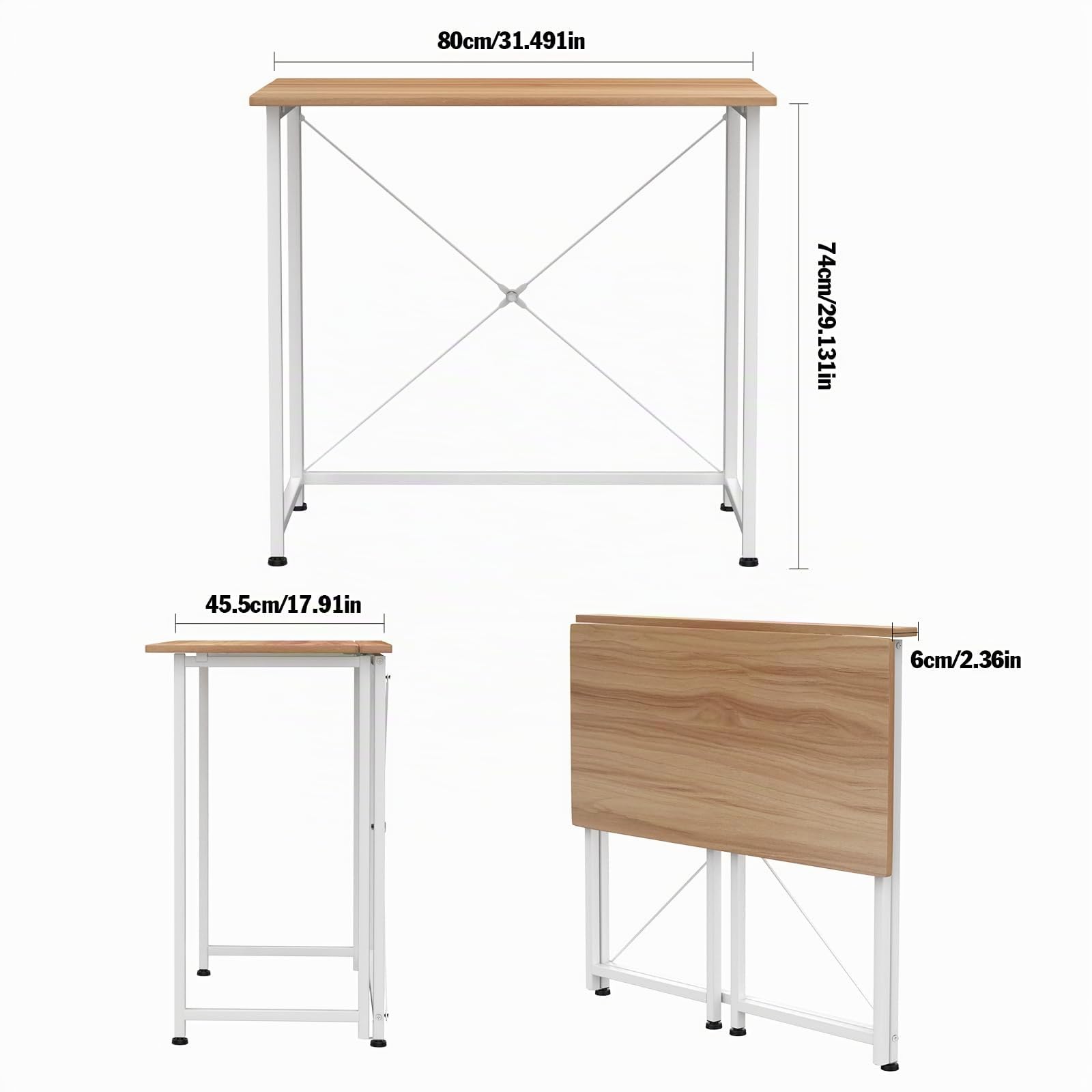 Mesa Escritorio Plegable, Mesa Ordenador Plegable Escritorios portátiles para Estudio, Casa Oficina, Escritorio para computadora 80 * 45.5 * 74 cm Marrón
