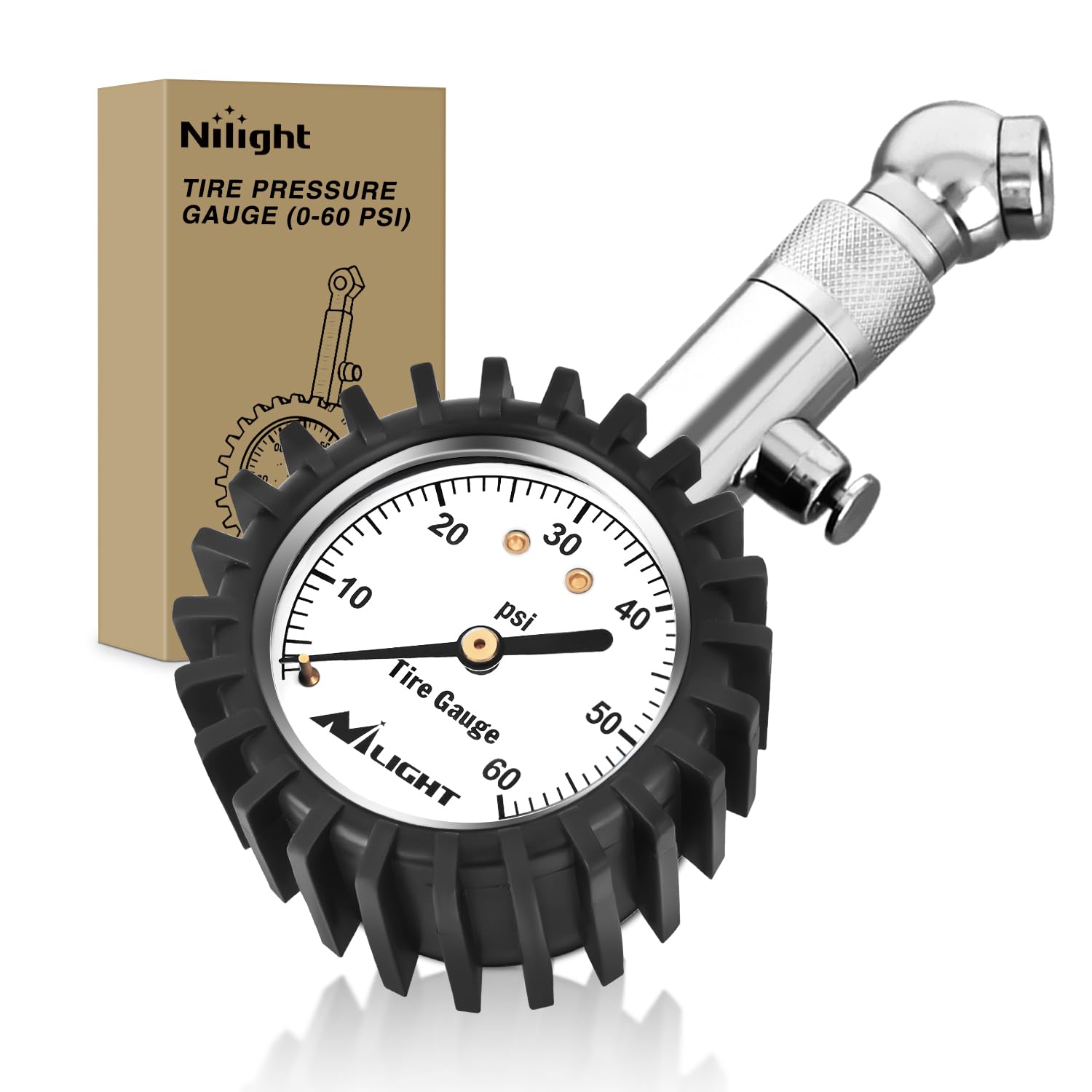 Nilight Tire Pressure Gauge 60PSI Stainless Steel Air Chucks