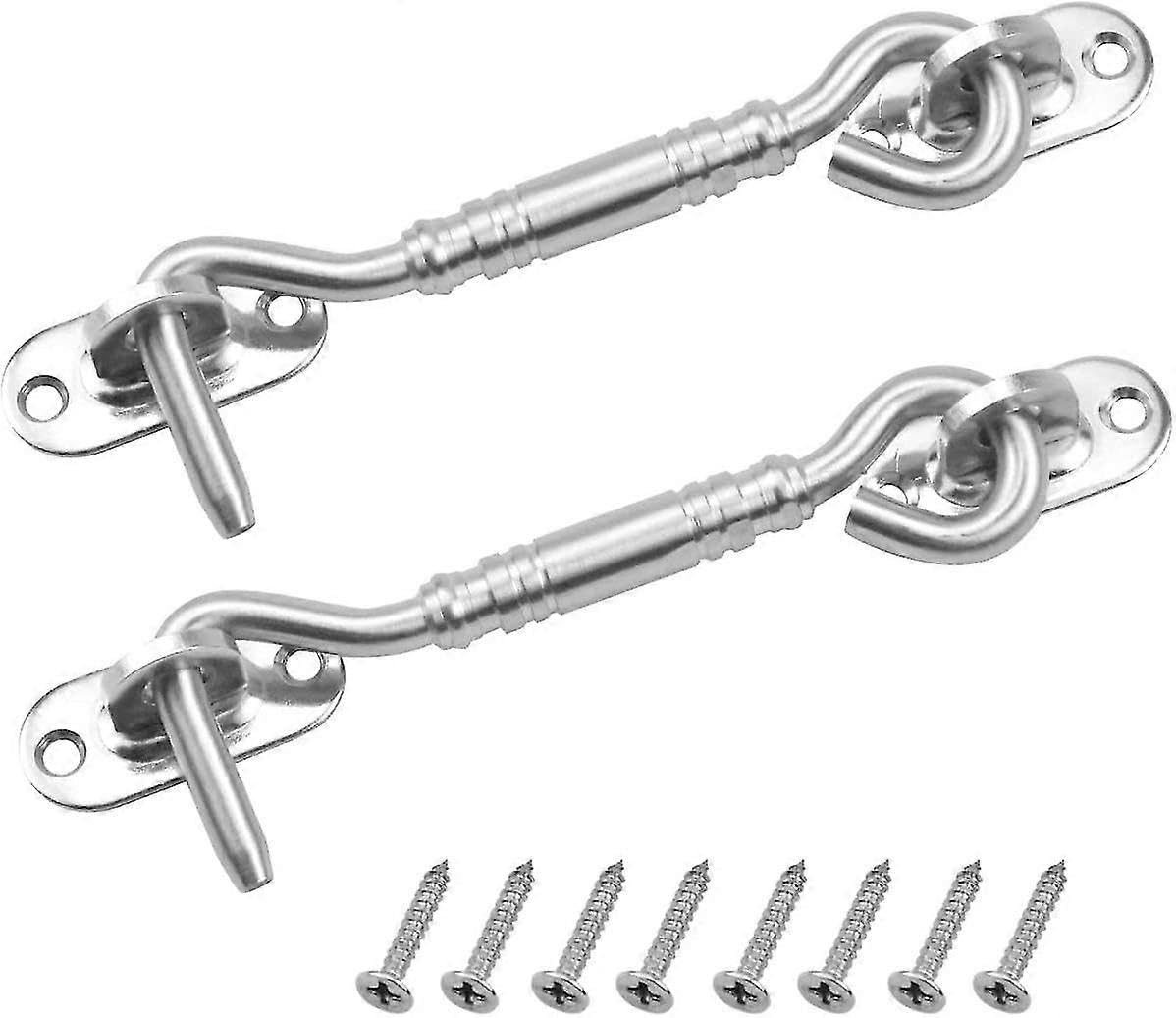 Joyhappst Image Color 2Pcs 4 Inch Stainless Steel Cabin Hooks, Door Eye Latch Hooks, Cabin Hook Latches And Bolts
