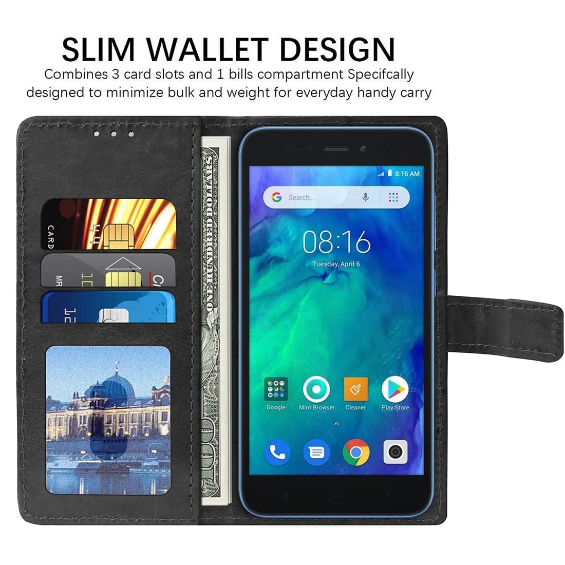 Mi Redmi Go Leather Flip Cover - Wallet & Stand -3
