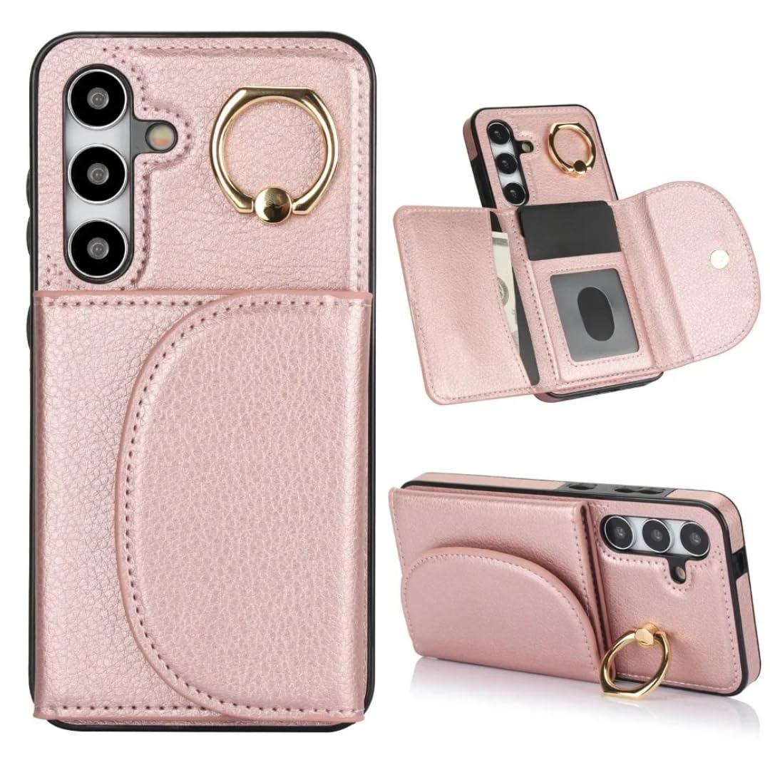 Funda para teléfono con Tarjetero y Soporte de Anillo para Samsung Galaxy S21 S23 Fe S22 S24 S25 Ultra S26 Plus A36 A15 A55 A35 A16 A56 (para Galaxy A36/marrón)