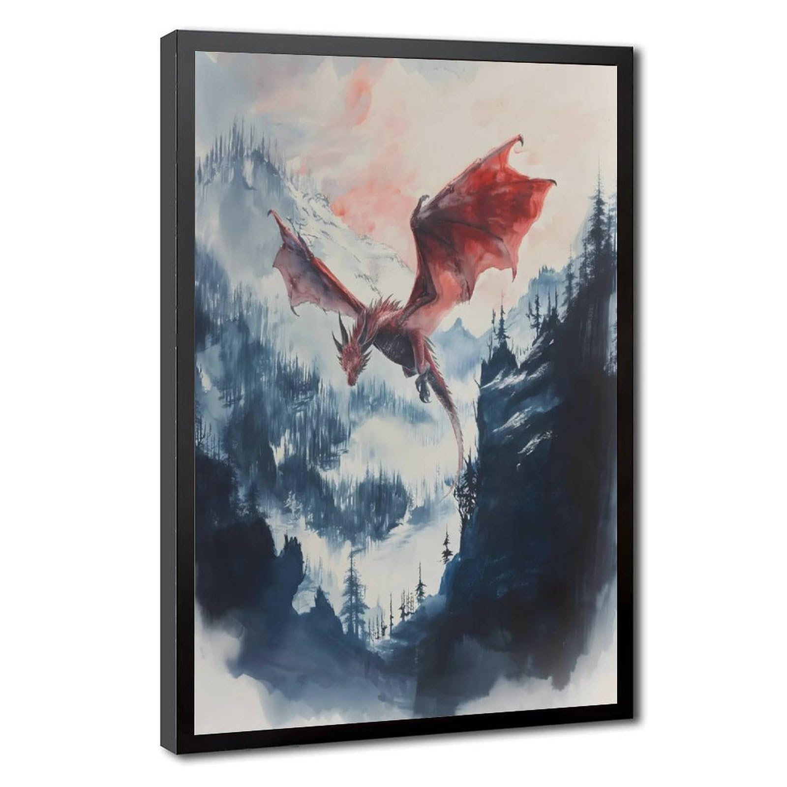 Bareronor Mystic Dragon Watercolor Poster Canvas Poster Bedroom Decor Landscape Office Room Decor Gift 24" L X 36" W