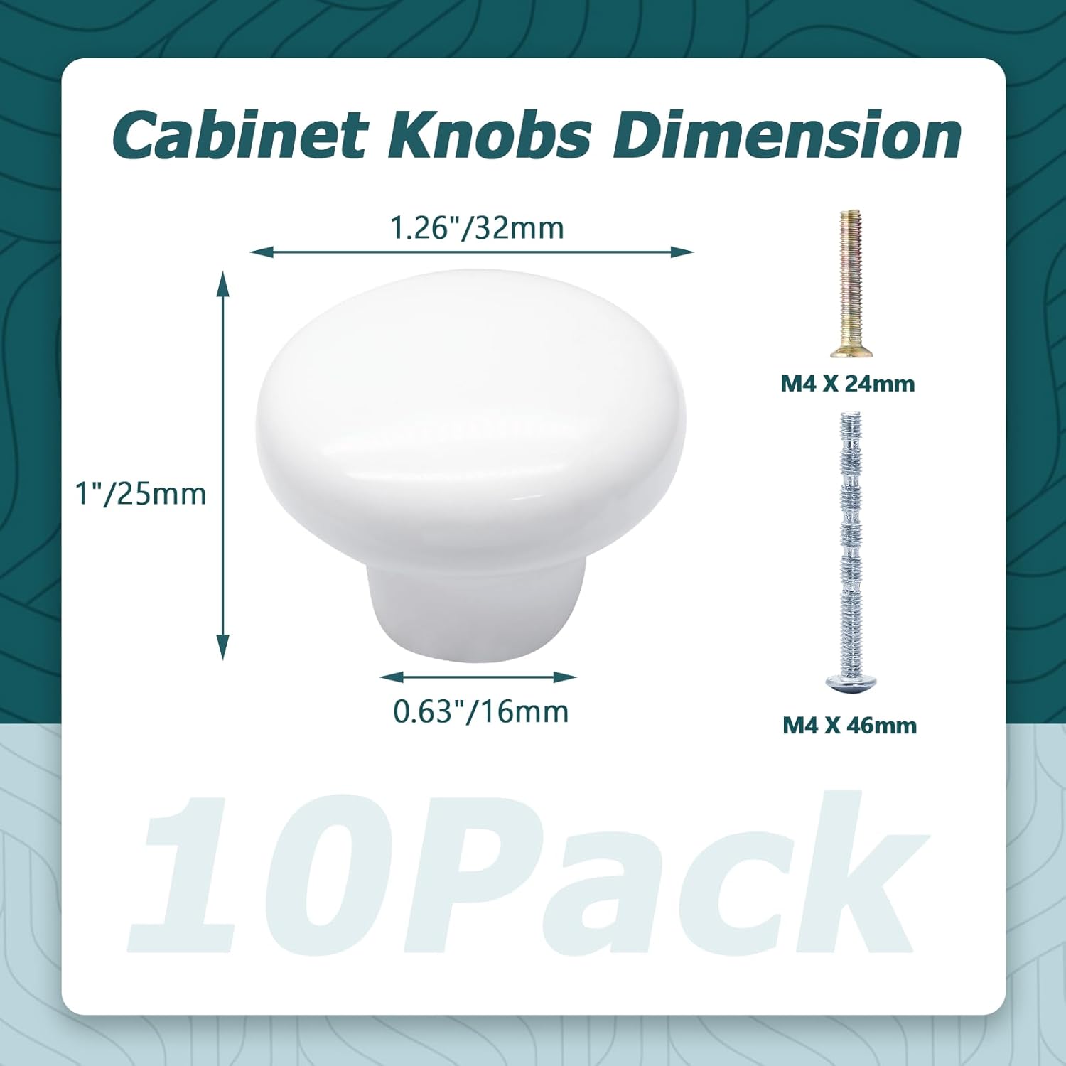 10pcs White Ceramic Cabinet Knobs - Round, Decorative Drawer Pulls for Closet, Cupboard, Furniture